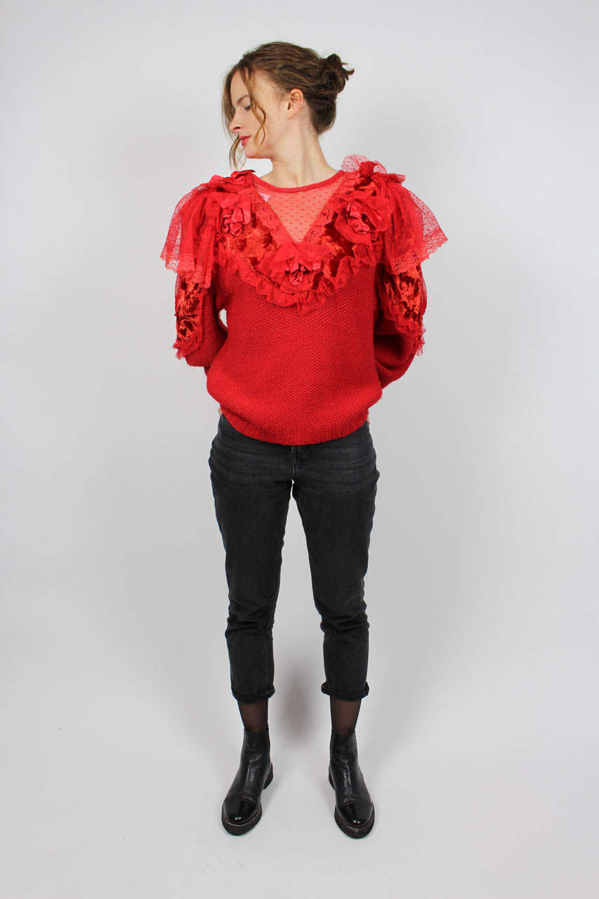 Roter Pullover Mit Ruschen Clara Oma Klara